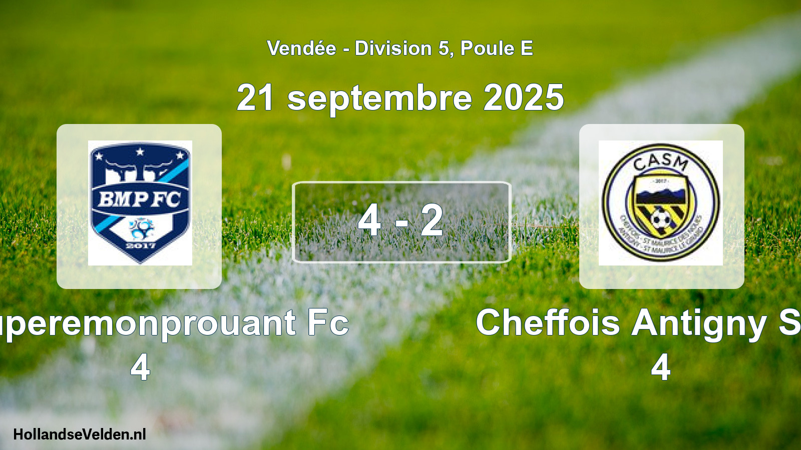 Total number of matches played: Bouperemonprouant Fc 4 - Cheffois Antigny Stm 4 4 - 2 (21 September 2025)