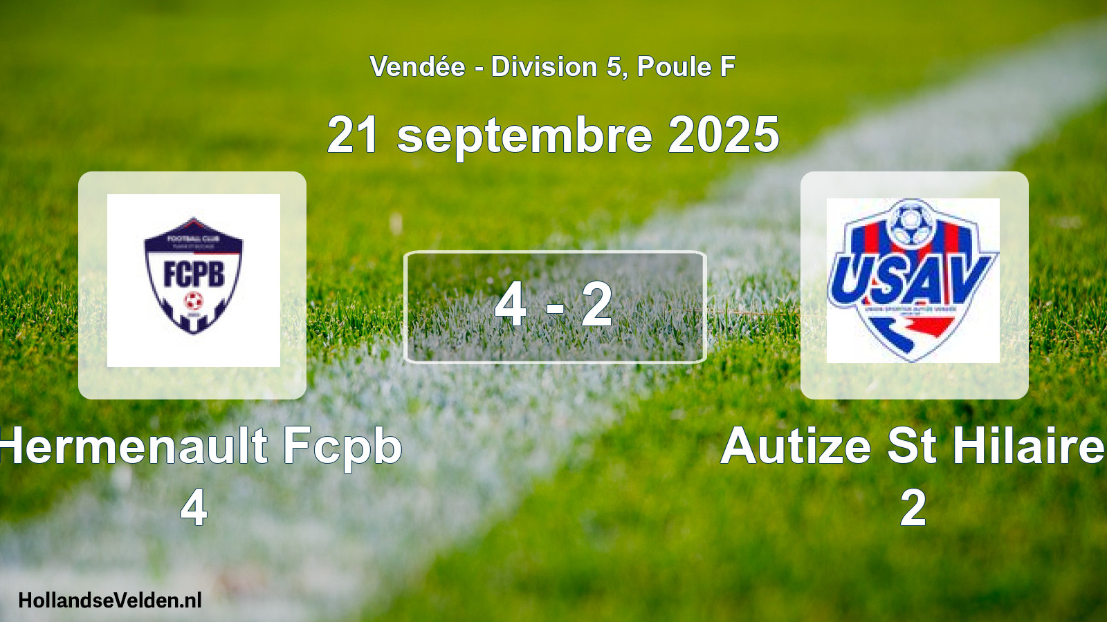 Gespeelde wedstrijd: Hermenault Fcpb 4 - Autize St Hilaire 2 4 - 2 (21 septembre 2025)