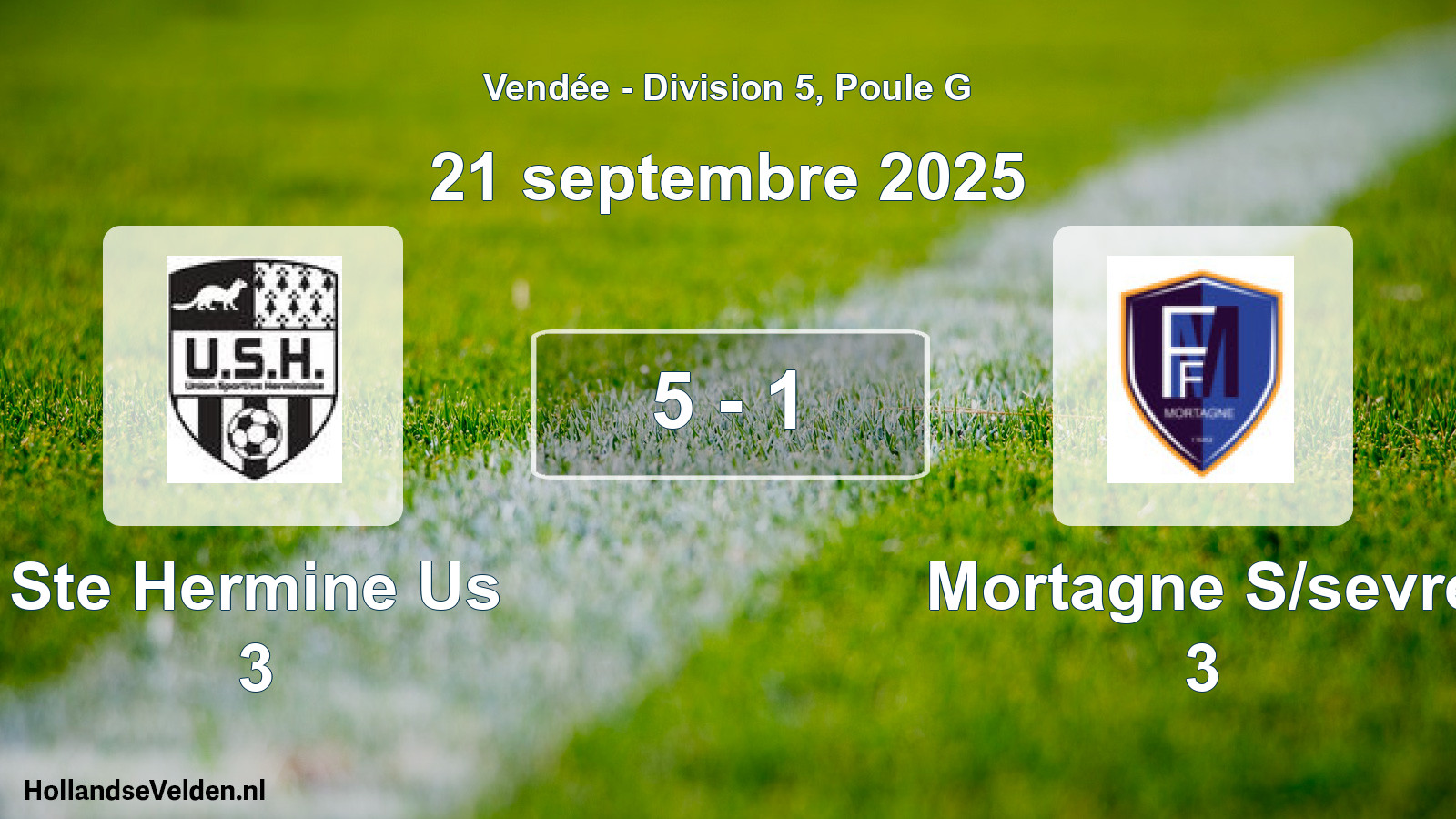 Total number of matches played: Ste Hermine Us 3 - Mortagne S/sevre 3 5 - 1 (21 September 2025)