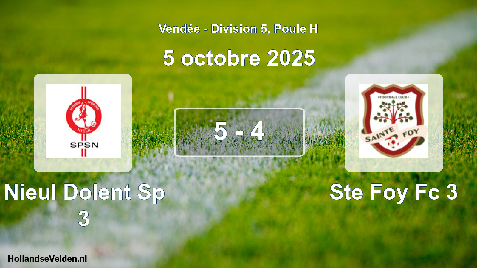 Gespeelde wedstrijd: Nieul Dolent Sp 3 - Ste Foy Fc 3 5 - 4 (5 octobre 2025)