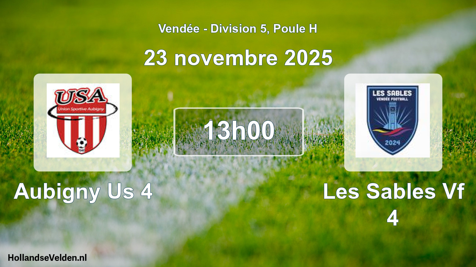 Geplande wedstrijd: Aubigny Us 4 - Les Sables Vf 4 (23 november 2025)