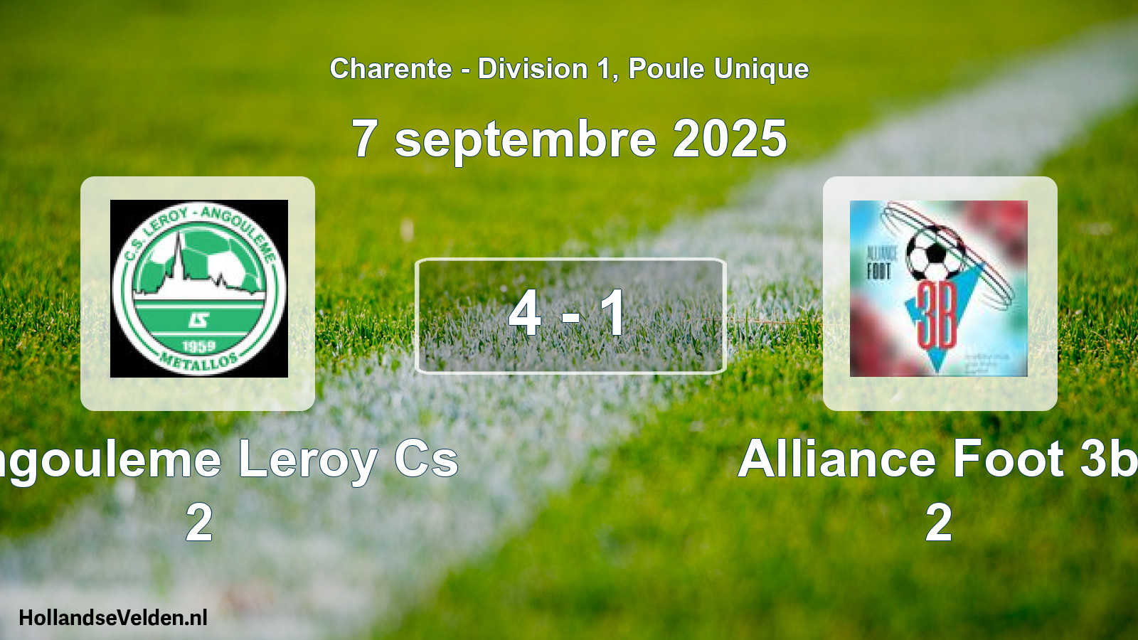 Gespeelde wedstrijd: Angouleme Leroy Cs 2 - Alliance Foot 3b 2 4 - 1 (7 septembre 2025)
