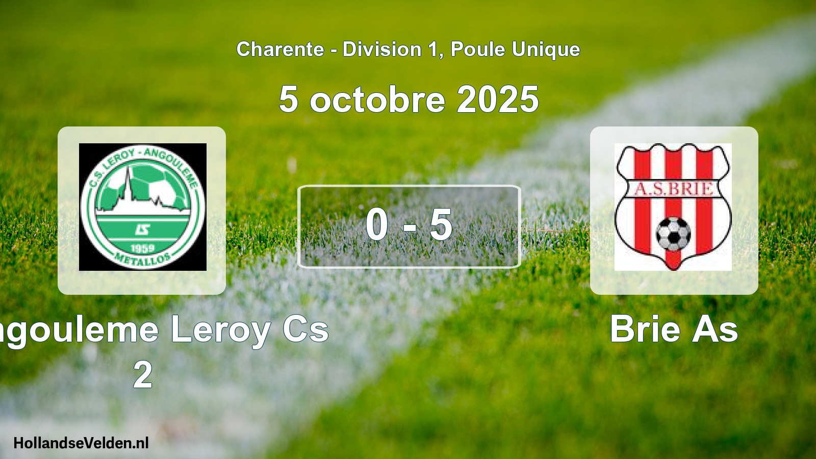 Gespeelde wedstrijd: Angouleme Leroy Cs 2 - Brie As 0 - 5 (5 octobre 2025)