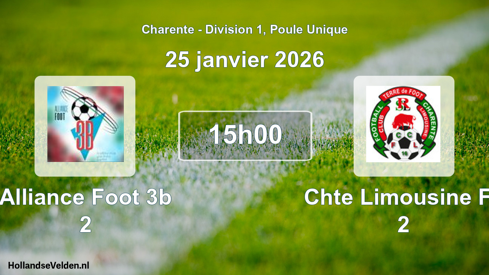 Geplande wedstrijd: Alliance Foot 3b 2 - Chte Limousine Fc 2 (25 januari 2026)