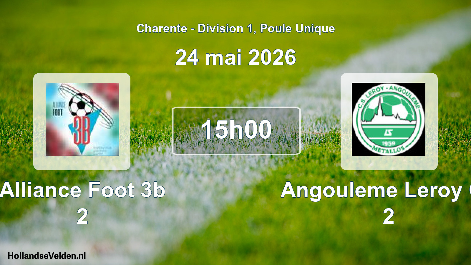 Geplande wedstrijd: Alliance Foot 3b 2 - Angouleme Leroy Cs 2 (24 mai 2026)