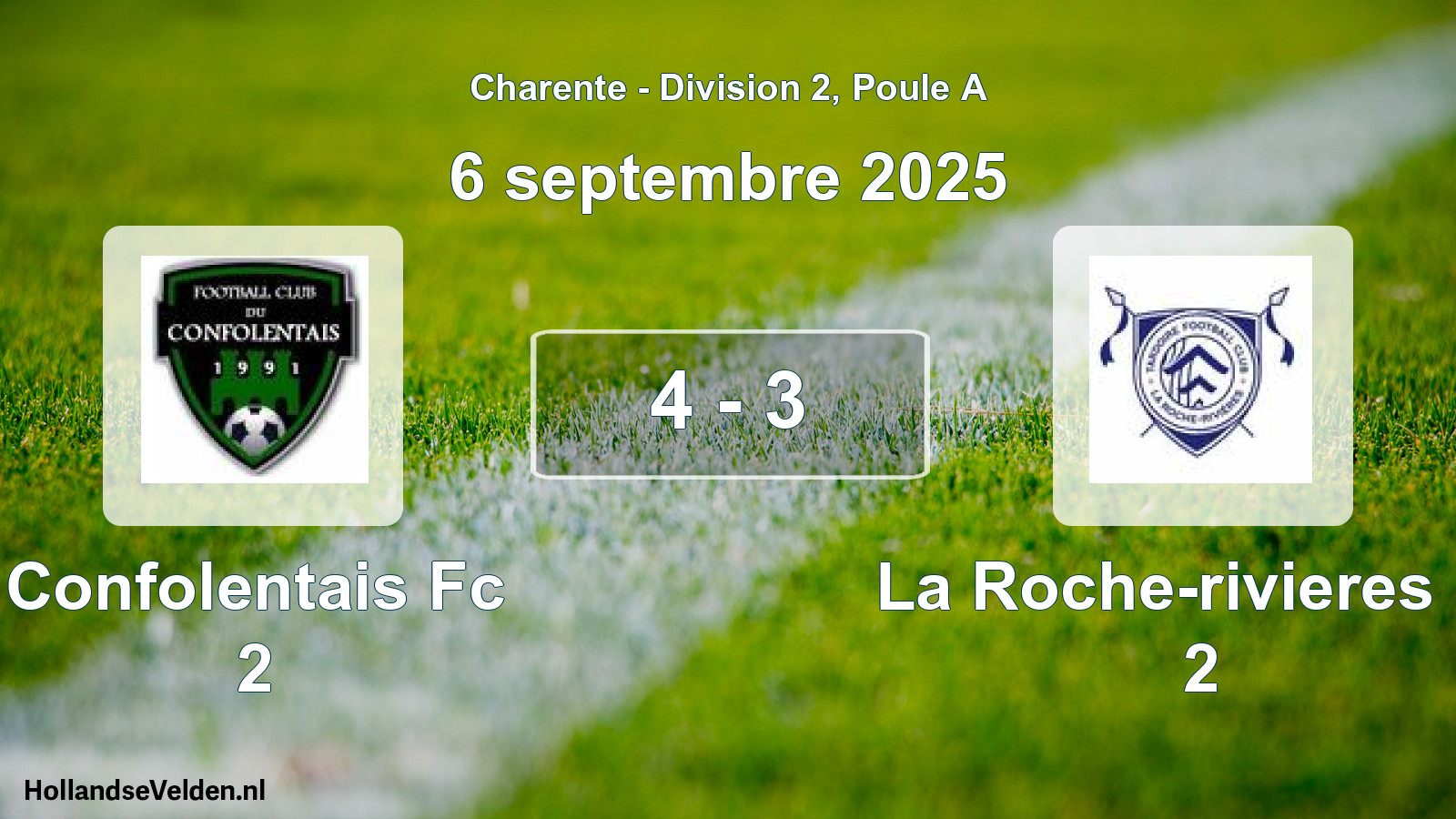 Gespeelde wedstrijd: Confolentais Fc 2 - La Roche-rivieres Fc 2 4 - 3 (6 septembre 2025)