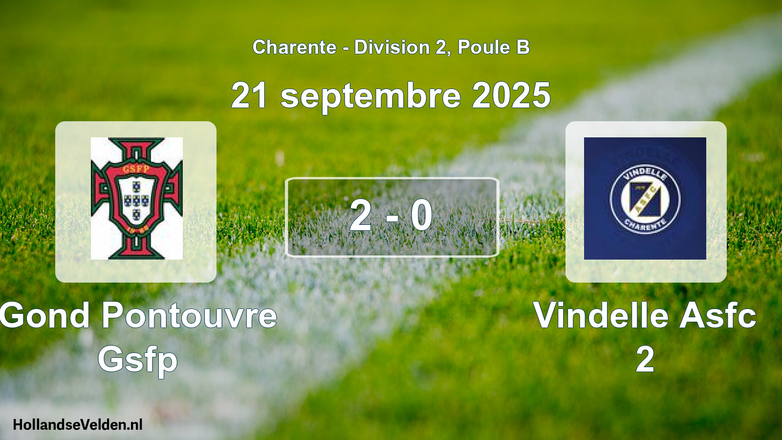 Total number of matches played: Gond Pontouvre Gsfp - Vindelle Asfc 2 2 - 0 (21 September 2025)