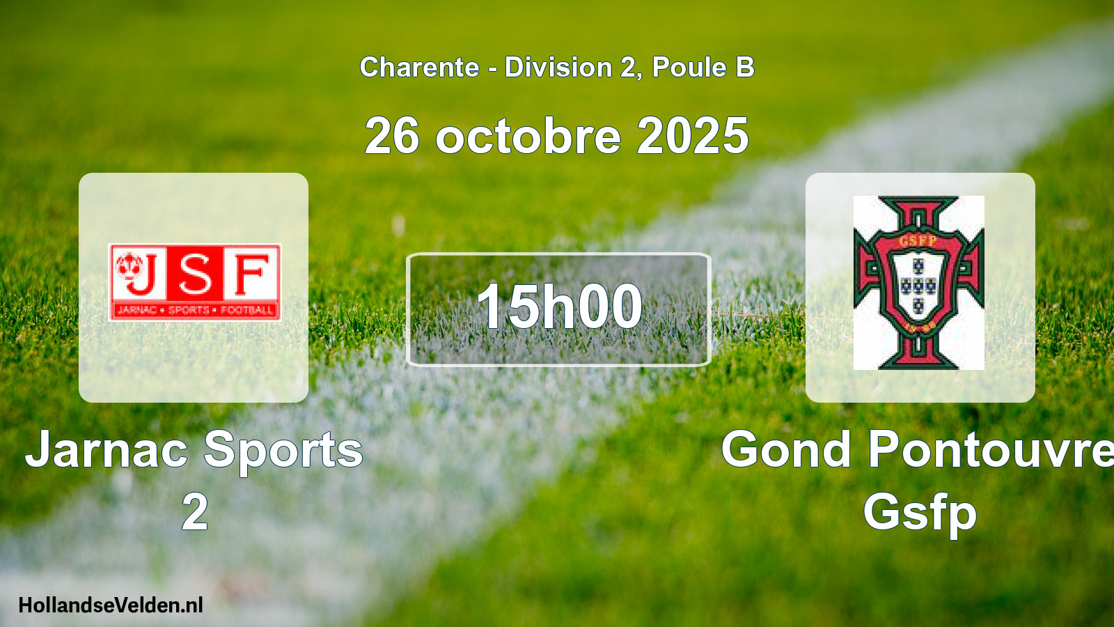 Geplande wedstrijd: Jarnac Sports 2 - Gond Pontouvre Gsfp (26 octobre 2025)