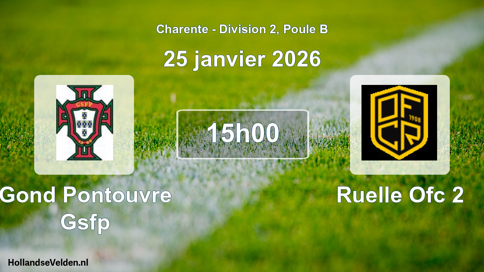 Geplande wedstrijd: Gond Pontouvre Gsfp - Ruelle Ofc 2 (25 janvier 2026)