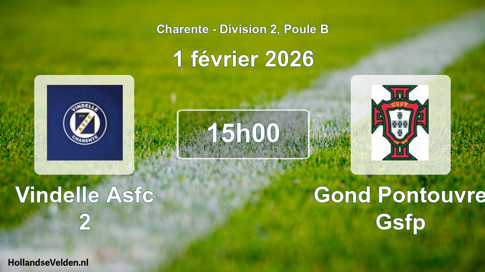 Scheduled Match: Vindelle Asfc 2 - Gond Pontouvre Gsfp (1 February 2026)