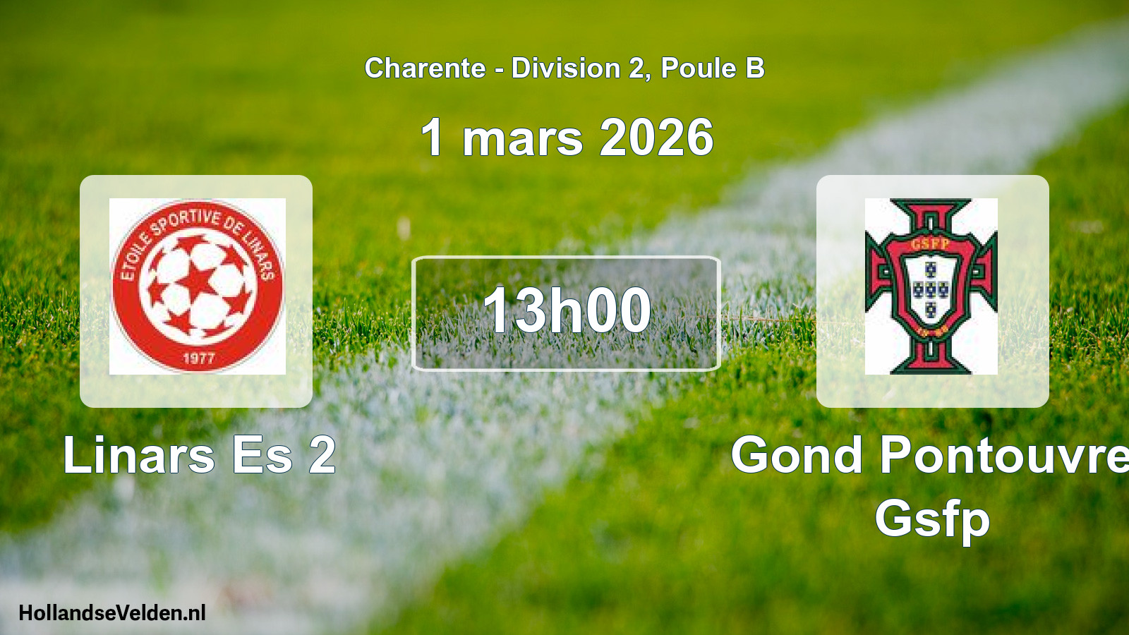 Geplande wedstrijd: Linars Es 2 - Gond Pontouvre Gsfp (1 mars 2026)