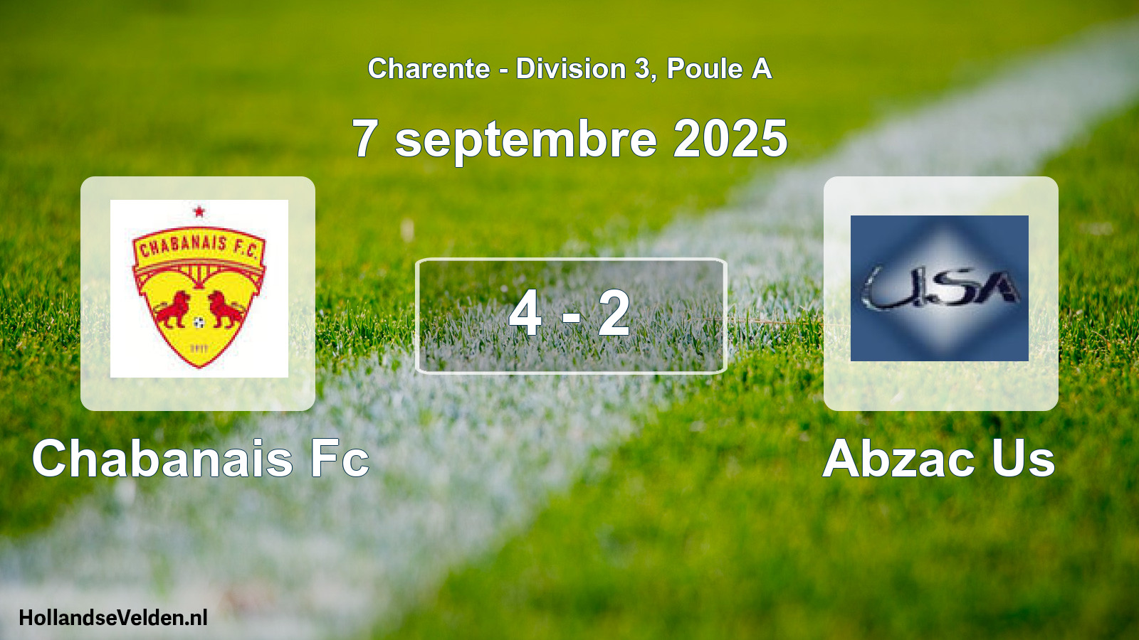 Gespeelde wedstrijd: Chabanais Fc - Abzac Us 4 - 2 (7 septembre 2025)