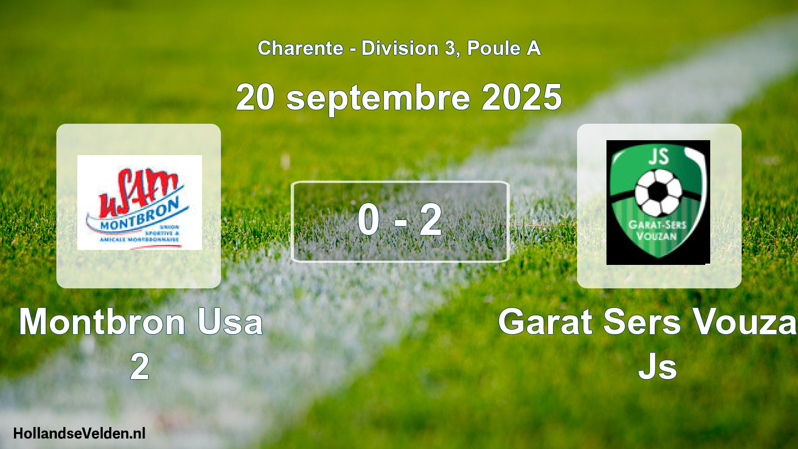 Gespeelde wedstrijd: Montbron Usa 2 - Garat Sers Vouzan Js 0 - 2 (20 septembre 2025)
