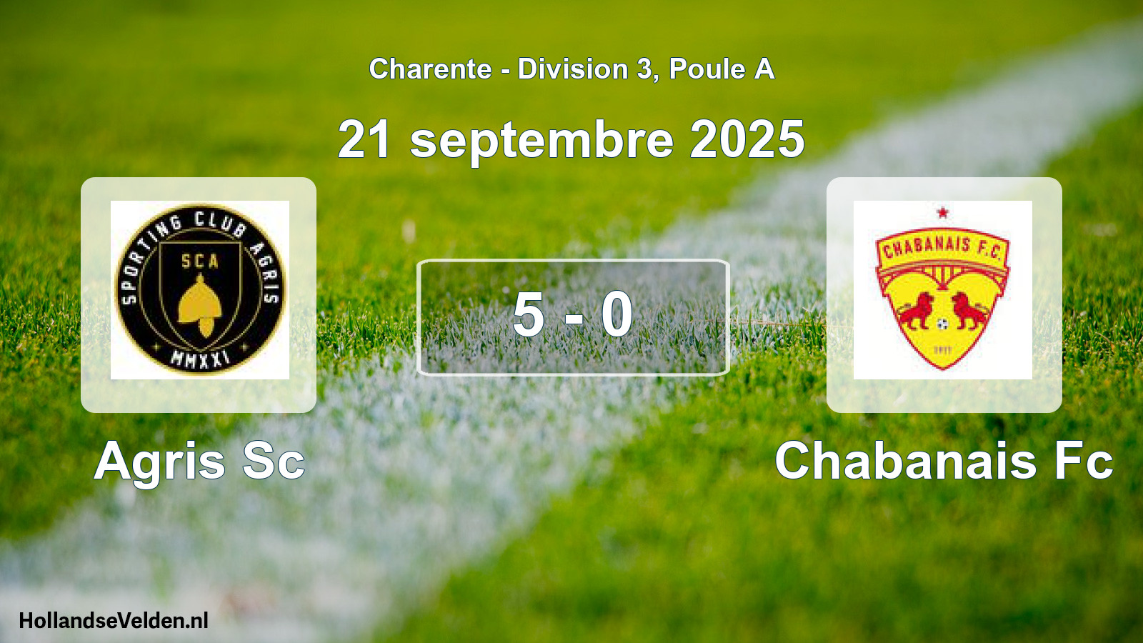 Gespeelde wedstrijd: Agris Sc - Chabanais Fc 5 - 0 (21 september 2025)