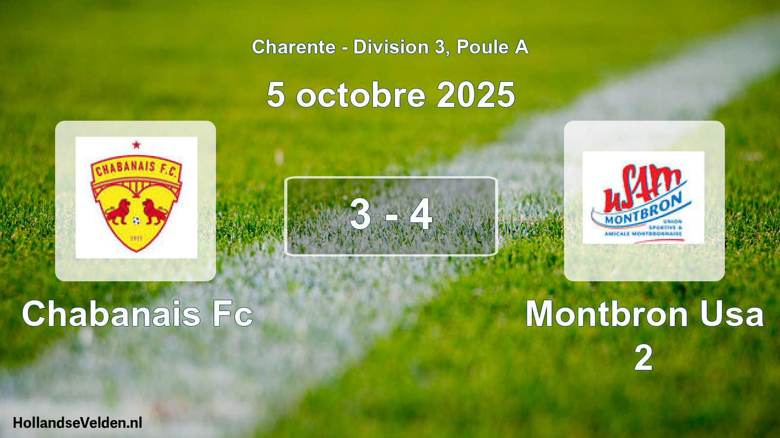 Total number of matches played: Chabanais Fc - Montbron Usa 2 3 - 4 (5 October 2025)