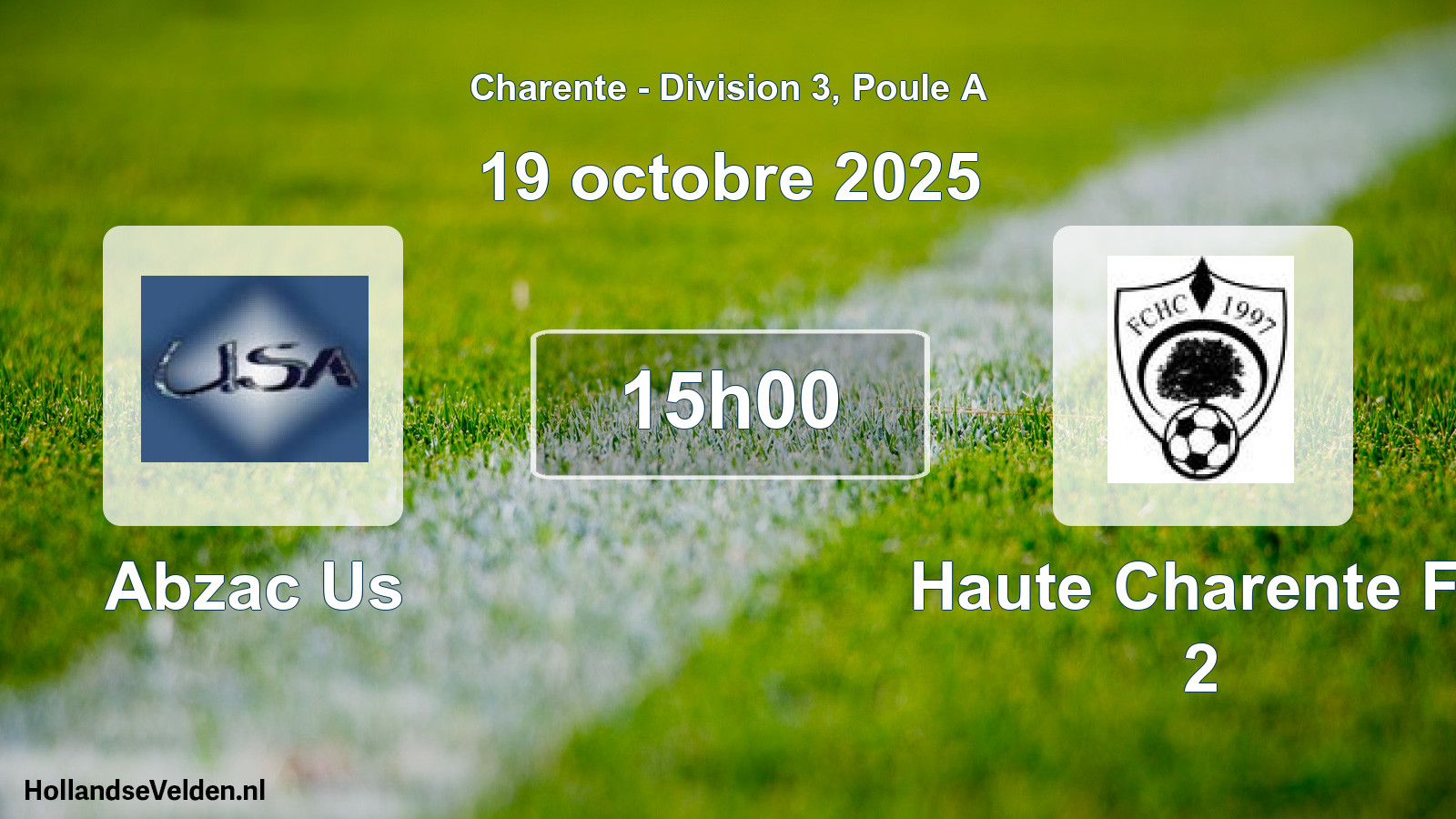 Geplande wedstrijd: Abzac Us - Haute Charente Fc 2 (19 octobre 2025)