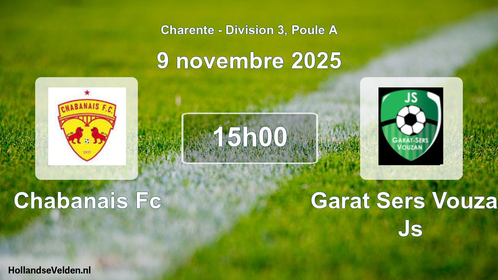 Geplande wedstrijd: Chabanais Fc - Garat Sers Vouzan Js (9 novembre 2025)