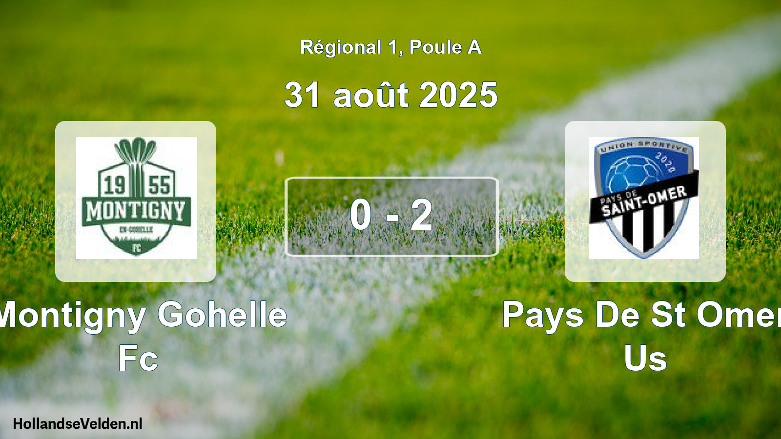 Gespeelde wedstrijd: Montigny Gohelle Fc - Pays De St Omer Us 0 - 2 (31 augustus 2025)
