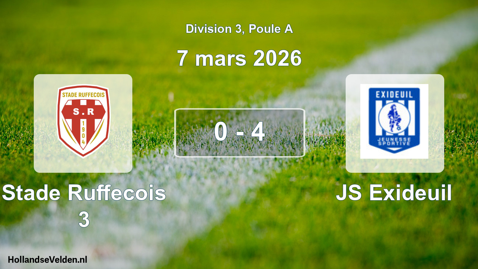 Match joué: Stade Ruffecois 3 - JS Exideuil 0 - 4 (7 mars 2026)