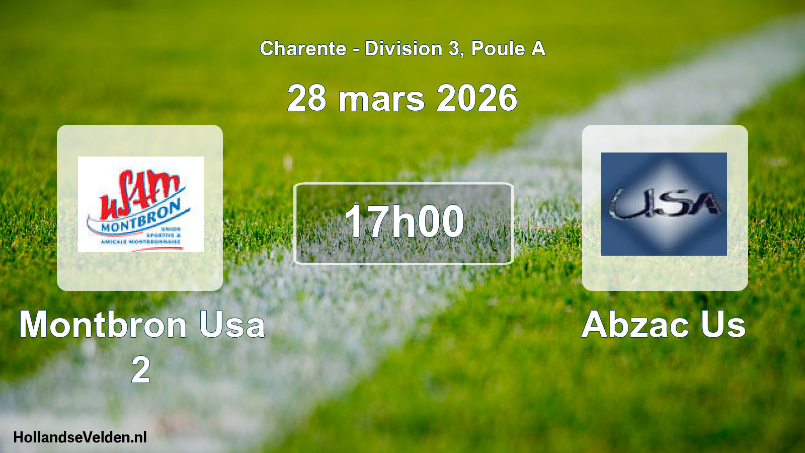 Geplande wedstrijd: Montbron Usa 2 - Abzac Us (28 mars 2026)