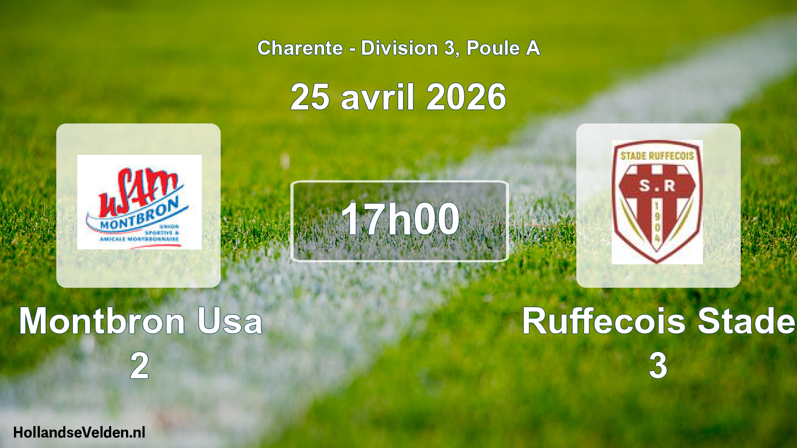 Geplande wedstrijd: Montbron Usa 2 - Ruffecois Stade 3 (25 april 2026)