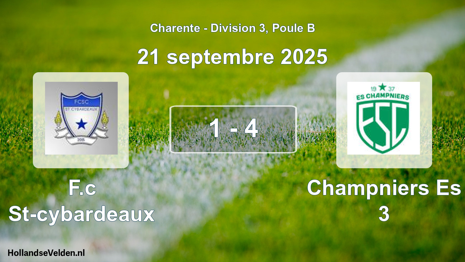 Gespeelde wedstrijd: F.c St-cybardeaux - Champniers Es 3 1 - 4 (21 september 2025)