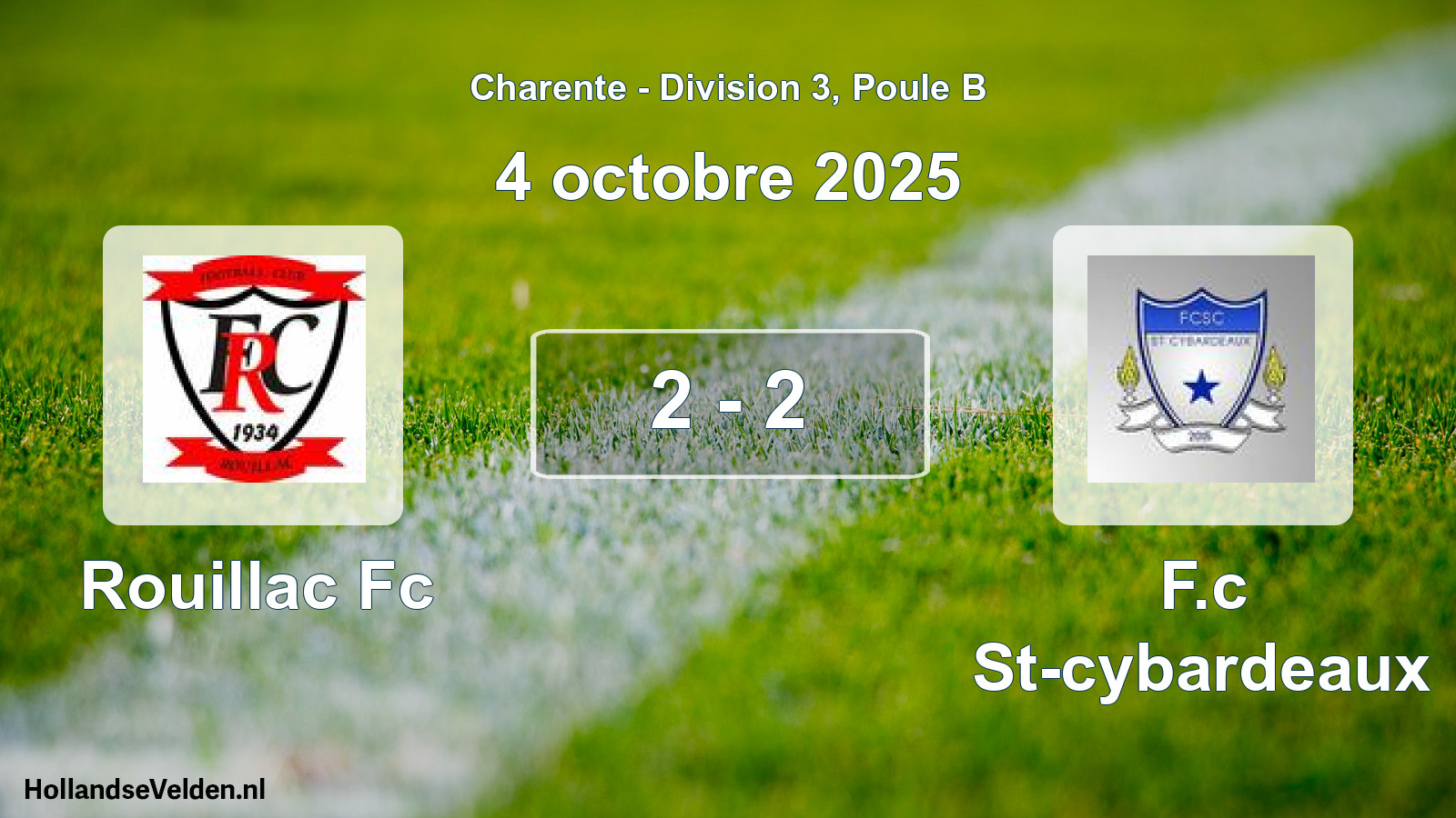 Gespeelde wedstrijd: Rouillac Fc - F.c St-cybardeaux 2 - 2 (4 octobre 2025)
