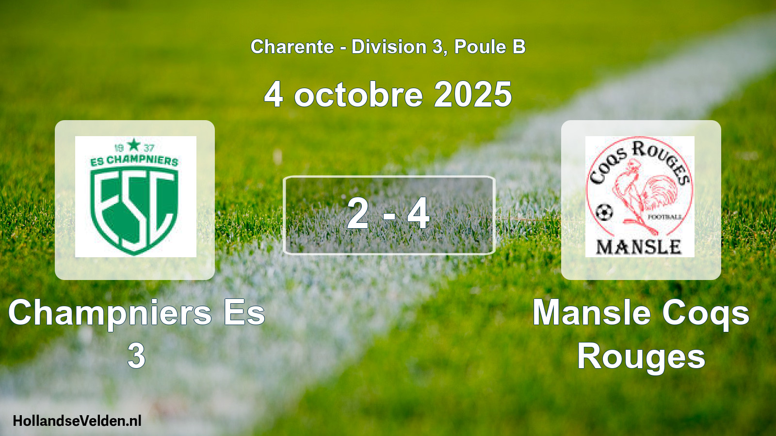 Gespeelde wedstrijd: Champniers Es 3 - Mansle Coqs Rouges 2 - 4 (4 octobre 2025)