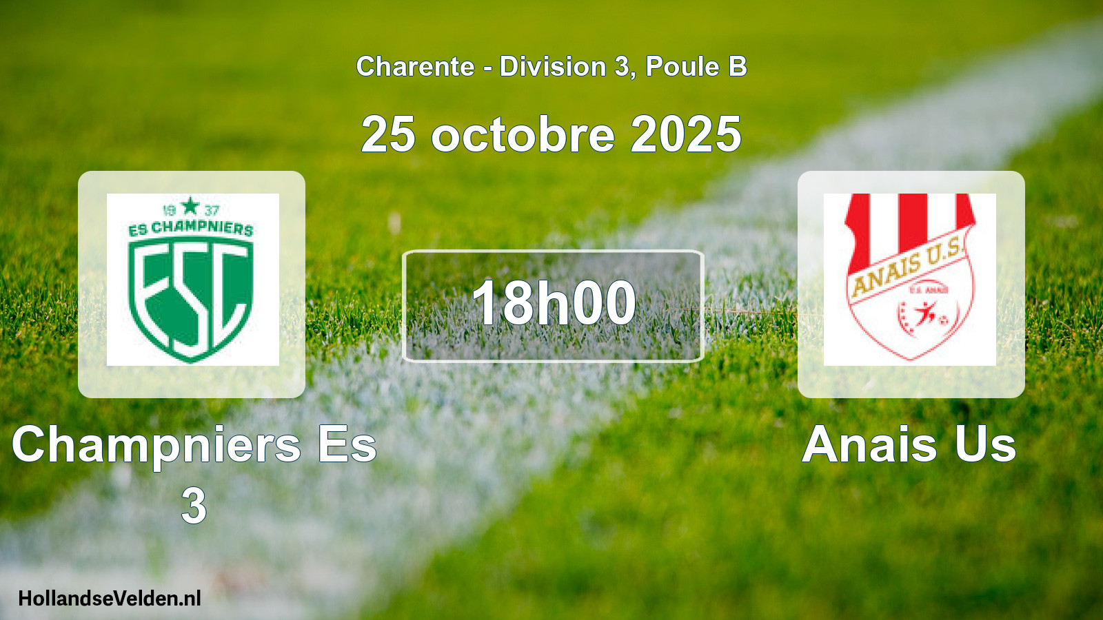 Geplande wedstrijd: Champniers Es 3 - Anais Us (25 oktober 2025)