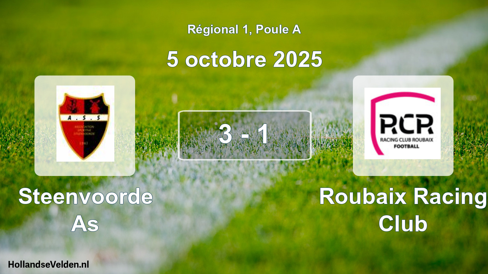 Gespeelde wedstrijd: Steenvoorde As - Roubaix Racing Club 3 - 1 (5 octobre 2025)