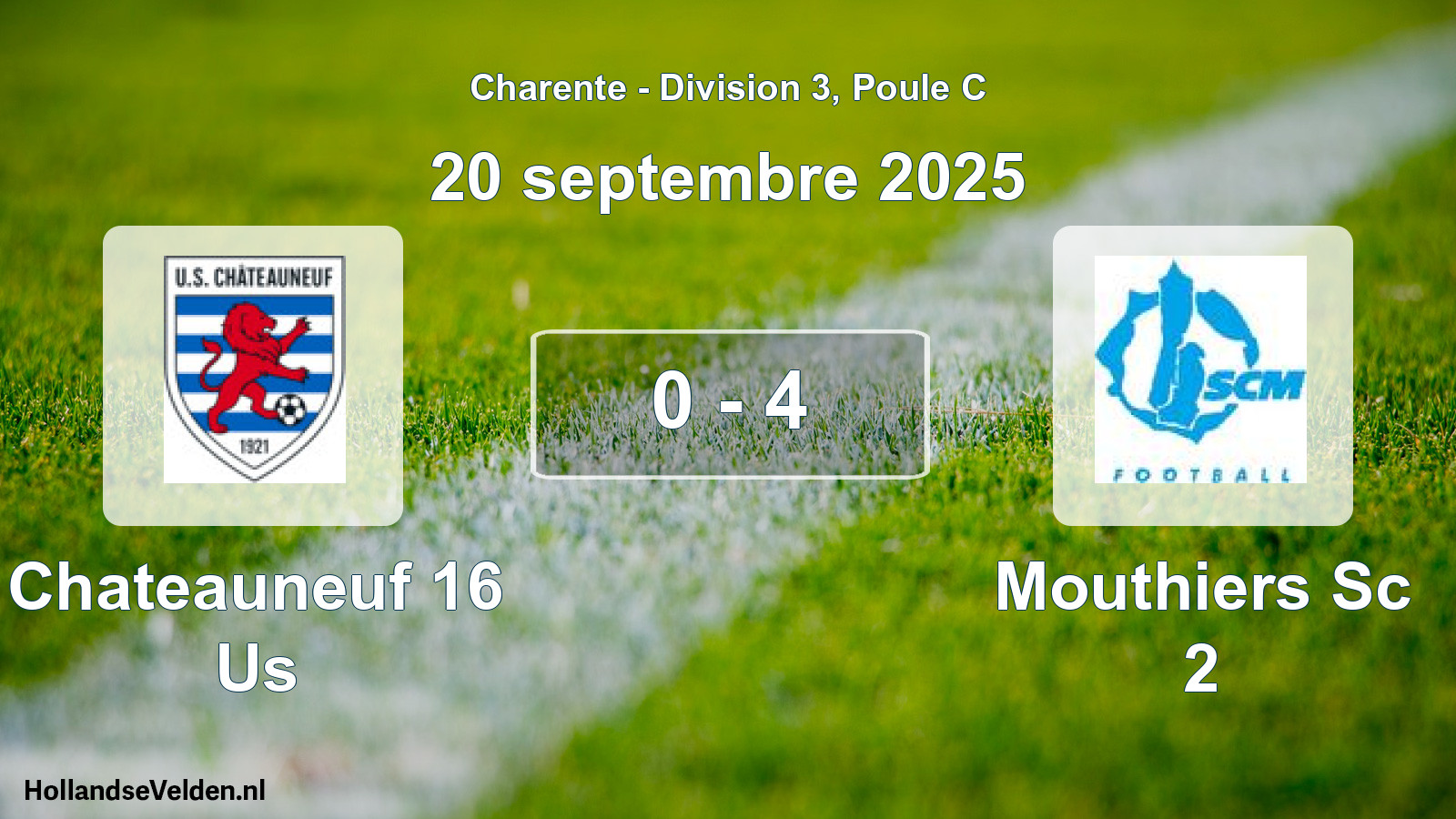 Gespeelde wedstrijd: Chateauneuf 16 Us - Mouthiers Sc 2 0 - 4 (20 septembre 2025)