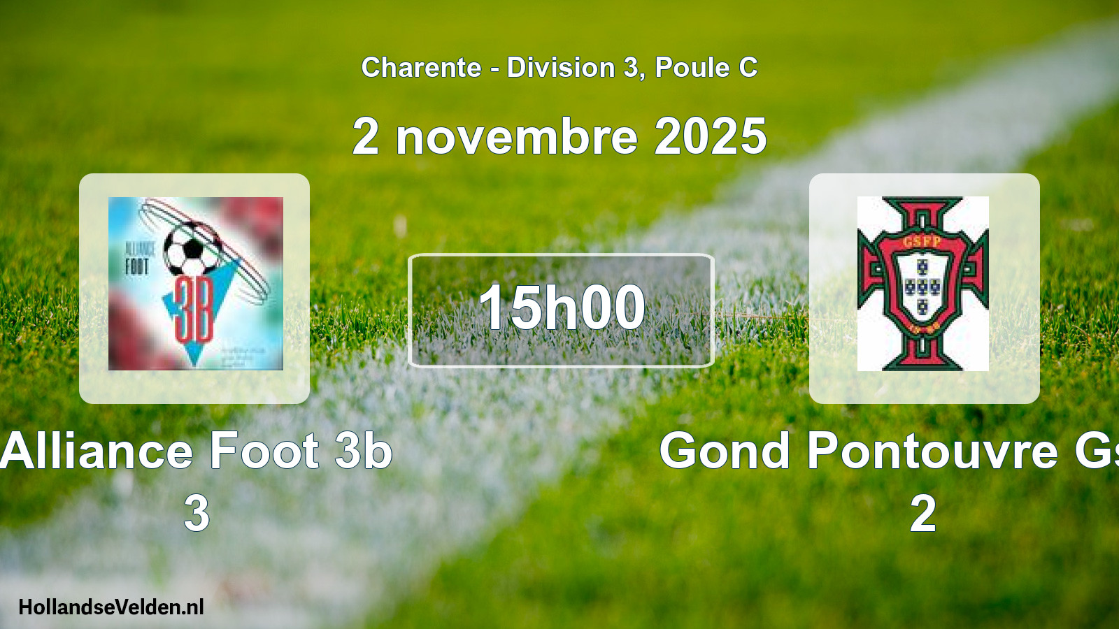 Geplande wedstrijd: Alliance Foot 3b 3 - Gond Pontouvre Gsfp 2 (2 novembre 2025)