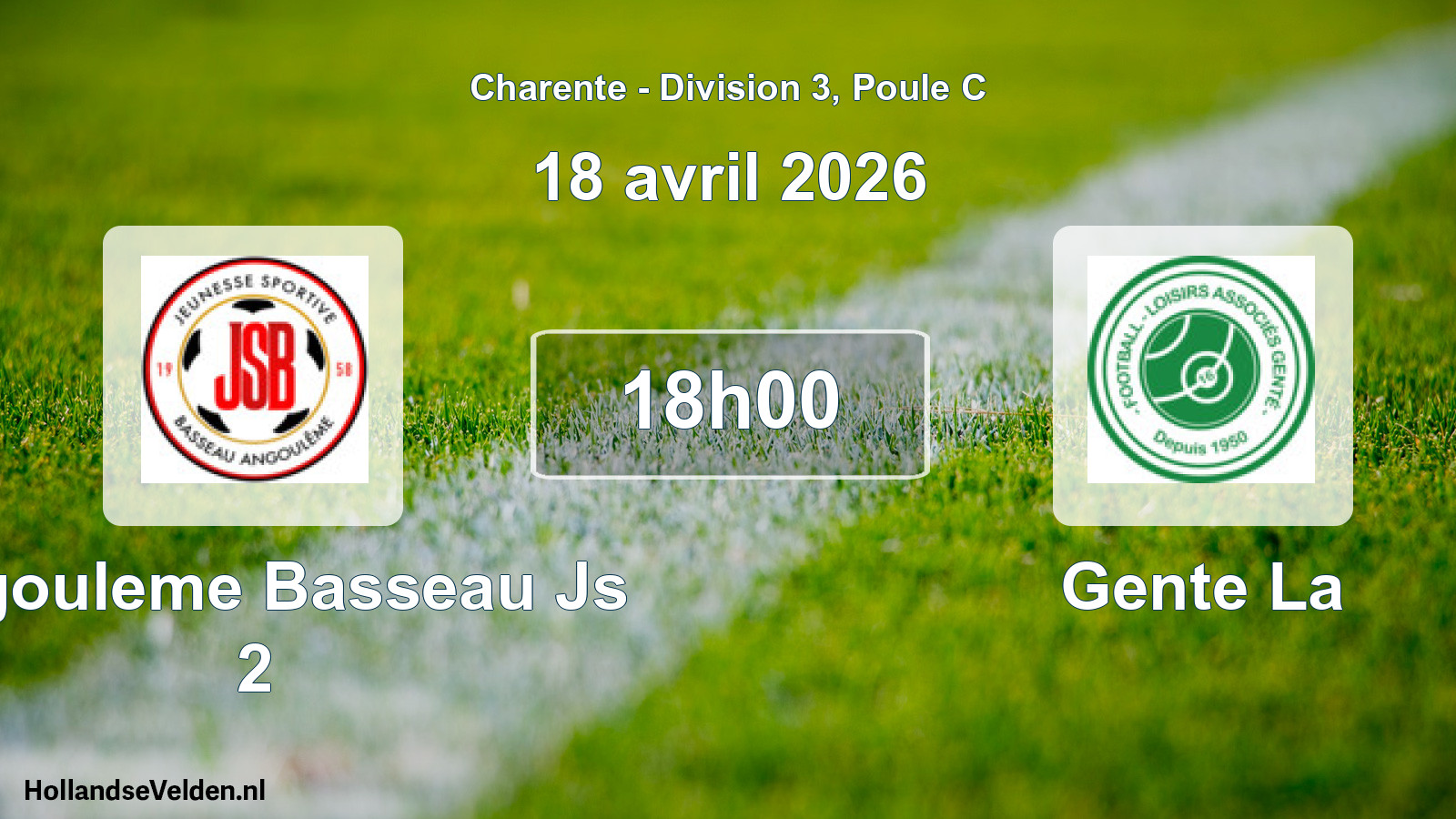 Geplande wedstrijd: Angouleme Basseau Js 2 - Gente La (18 avril 2026)
