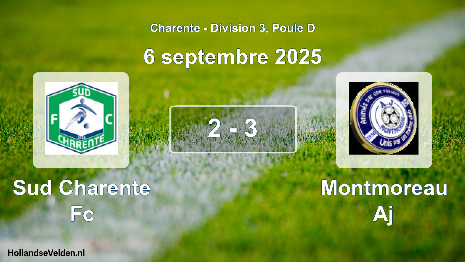 Gespeelde wedstrijd: Sud Charente Fc - Montmoreau Aj 2 - 3 (6 septembre 2025)