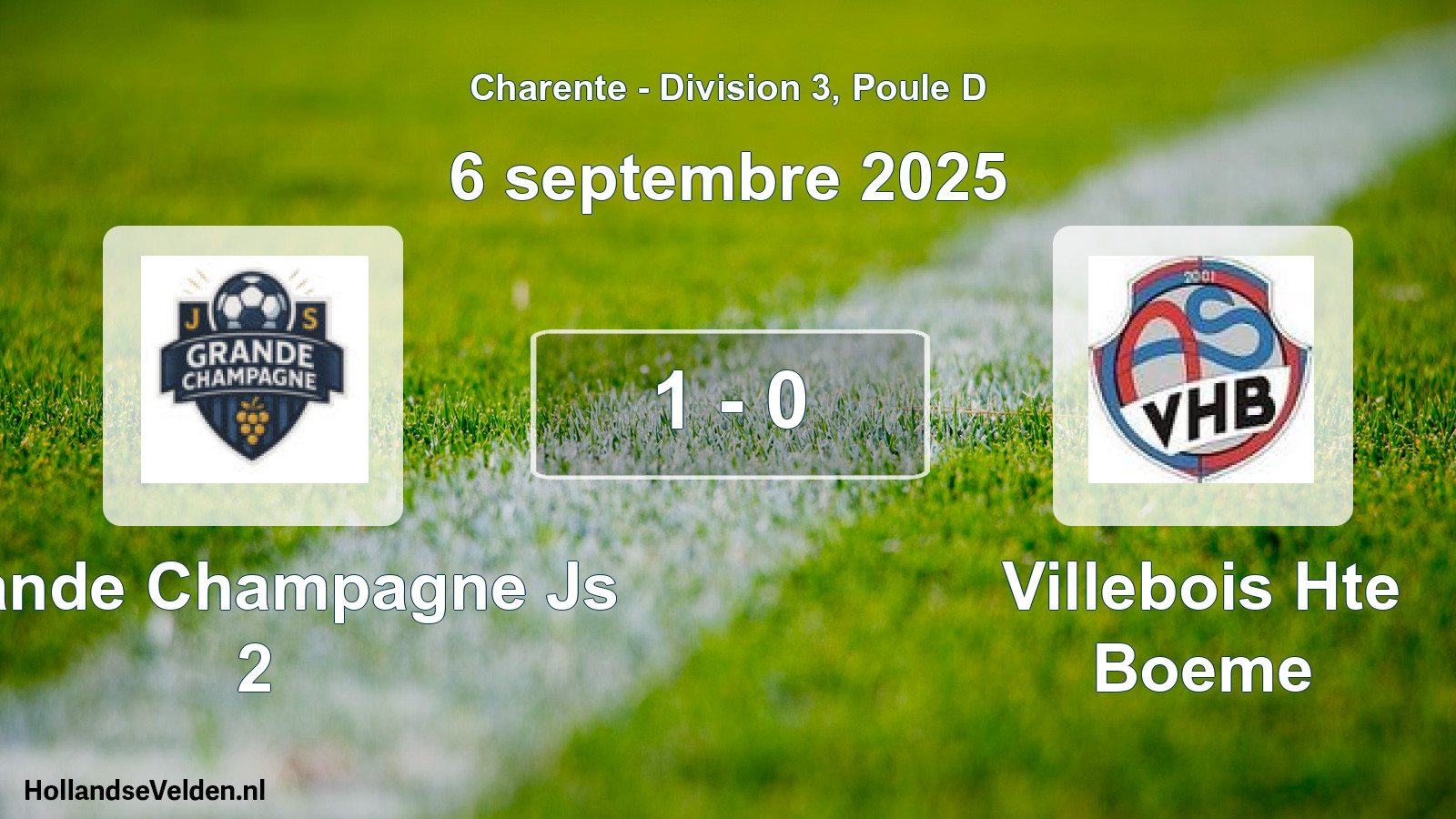 Gespeelde wedstrijd: Grande Champagne Js 2 - Villebois Hte Boeme 1 - 0 (6 septembre 2025)