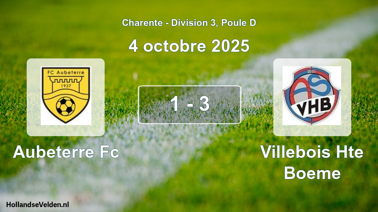 Gespeelde wedstrijd: Aubeterre Fc - Villebois Hte Boeme 1 - 3 (4 octobre 2025)