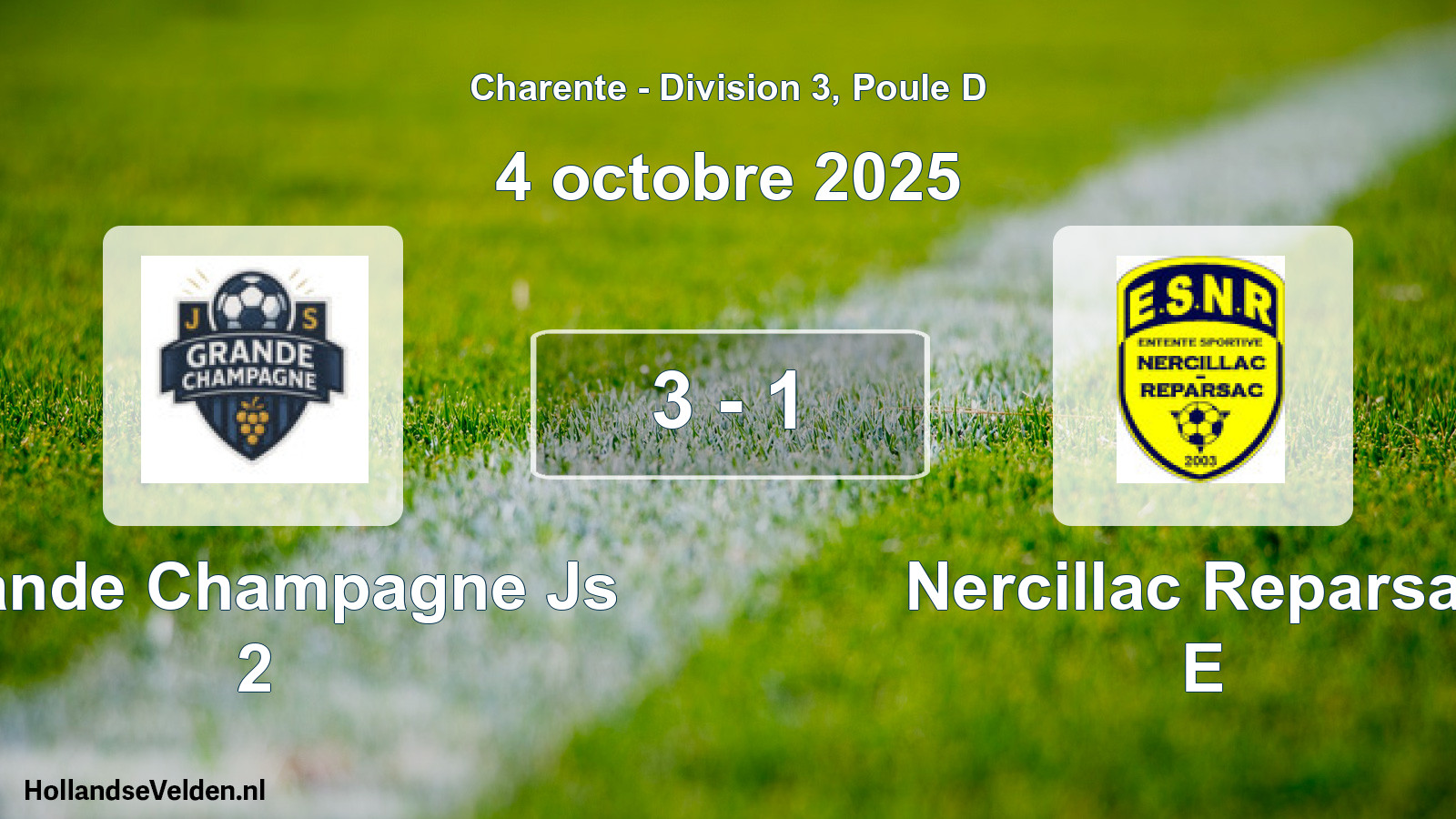 Gespeelde wedstrijd: Grande Champagne Js 2 - Nercillac Reparsac E 3 - 1 (4 octobre 2025)