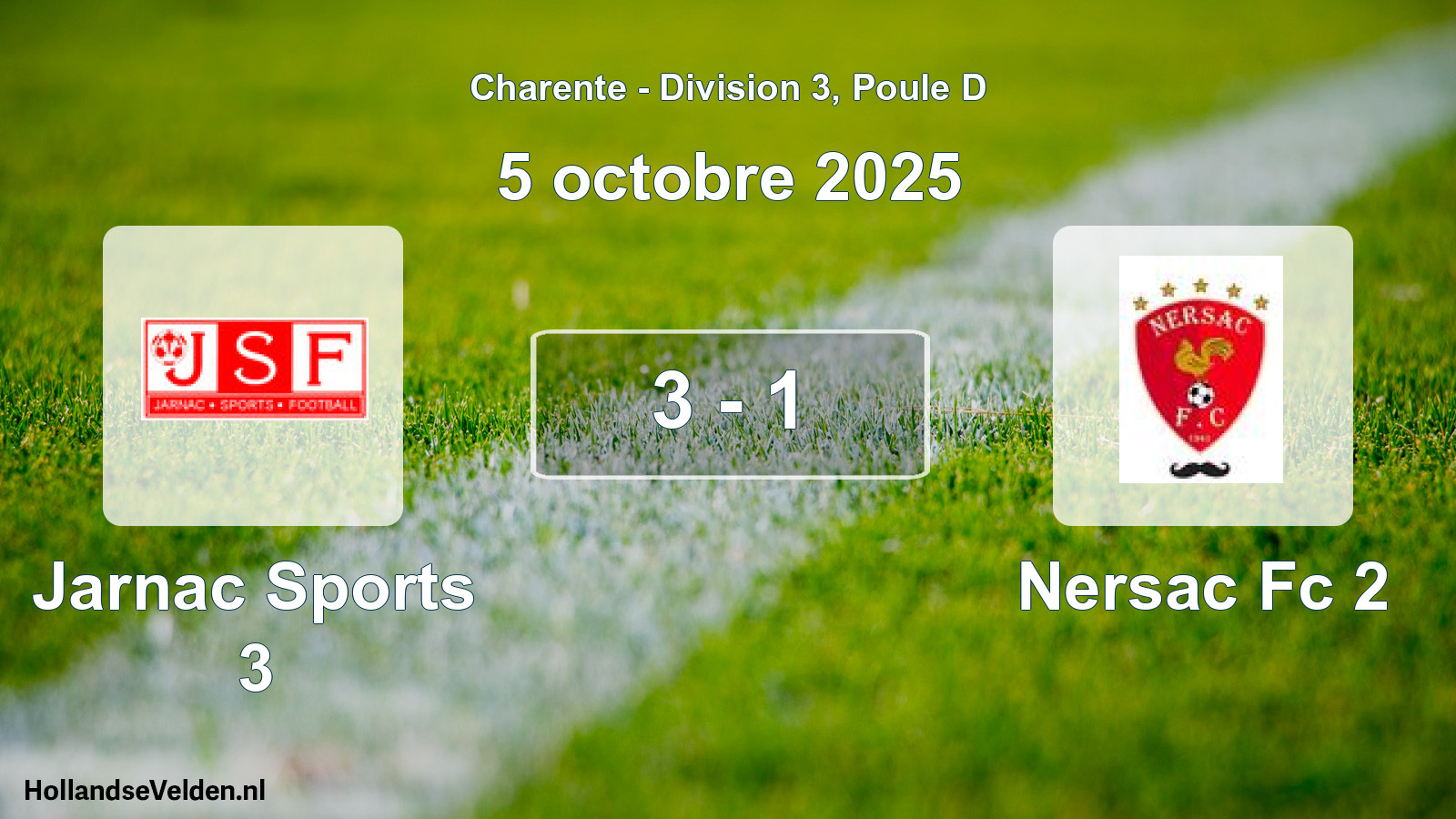 Gespeelde wedstrijd: Jarnac Sports 3 - Nersac Fc 2 3 - 1 (5 octobre 2025)