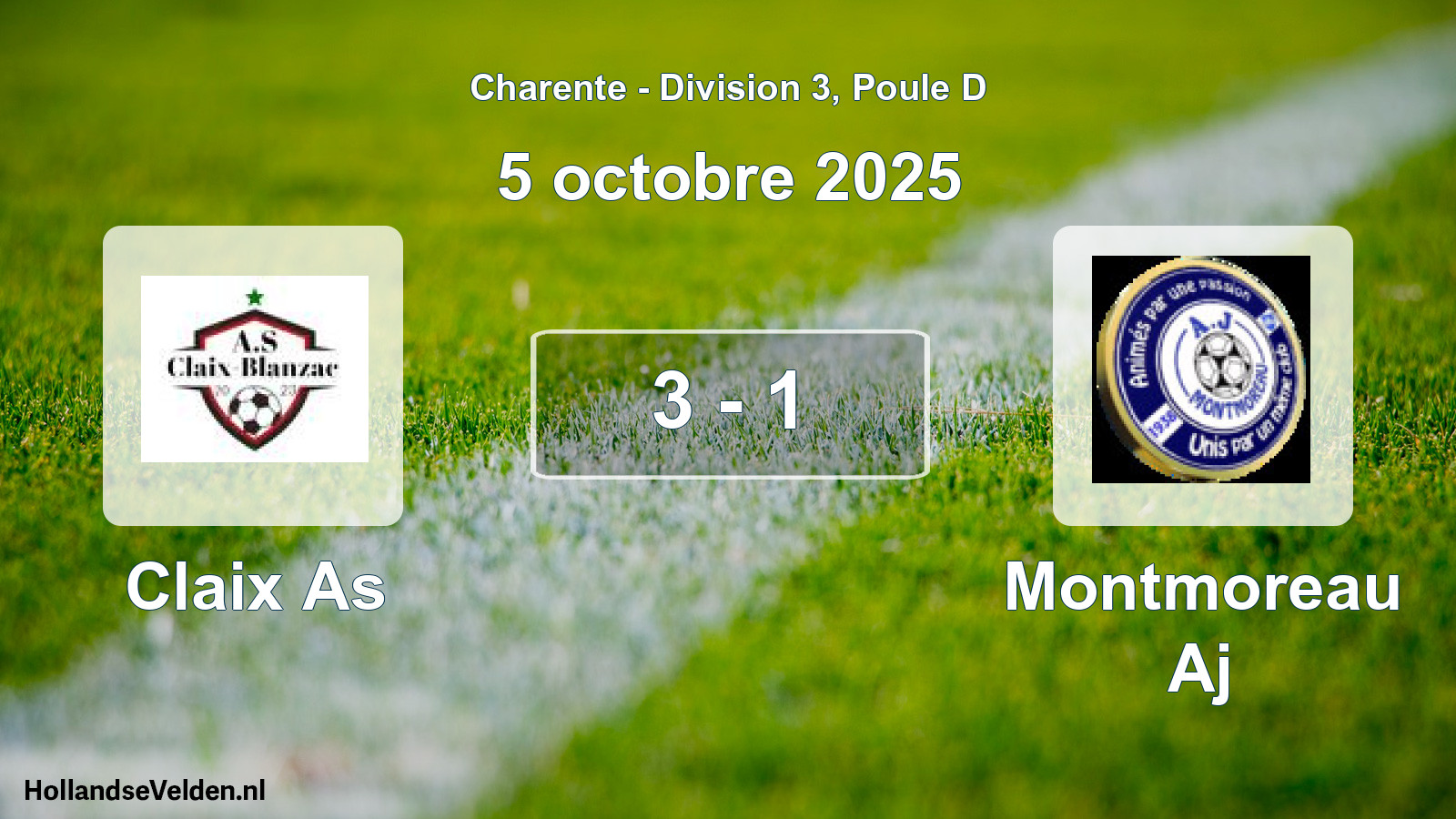 Gespeelde wedstrijd: Claix As - Montmoreau Aj 3 - 1 (5 octobre 2025)