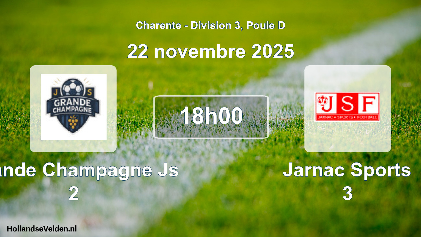 Geplande wedstrijd: Grande Champagne Js 2 - Jarnac Sports 3 (22 novembre 2025)