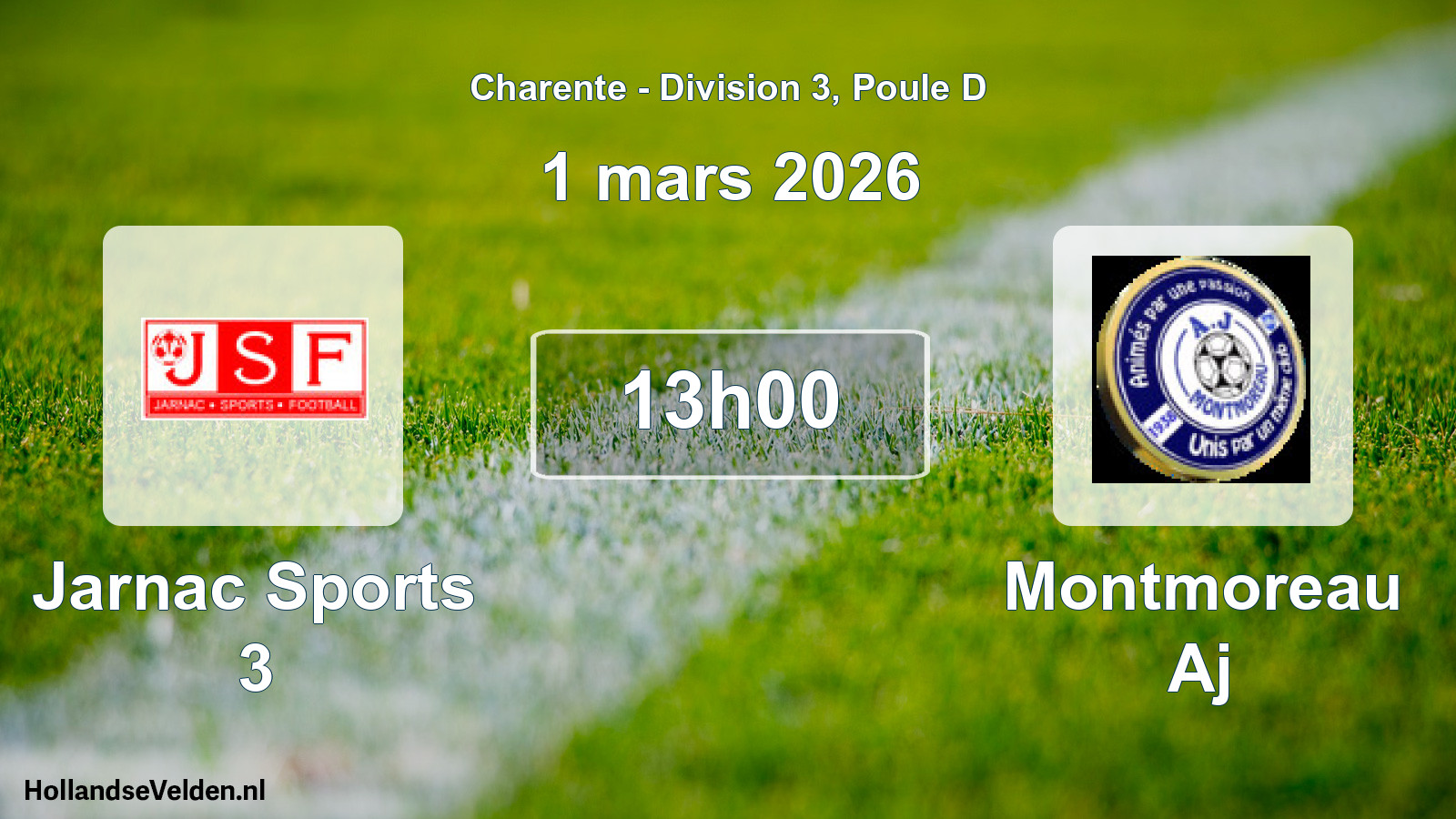 Geplande wedstrijd: Jarnac Sports 3 - Montmoreau Aj (1 maart 2026)