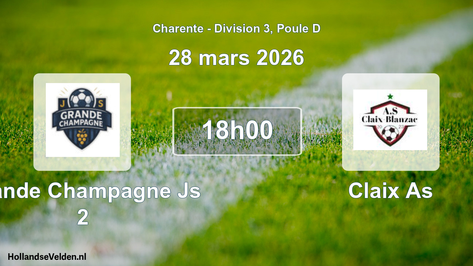 Geplande wedstrijd: Grande Champagne Js 2 - Claix As (28 maart 2026)
