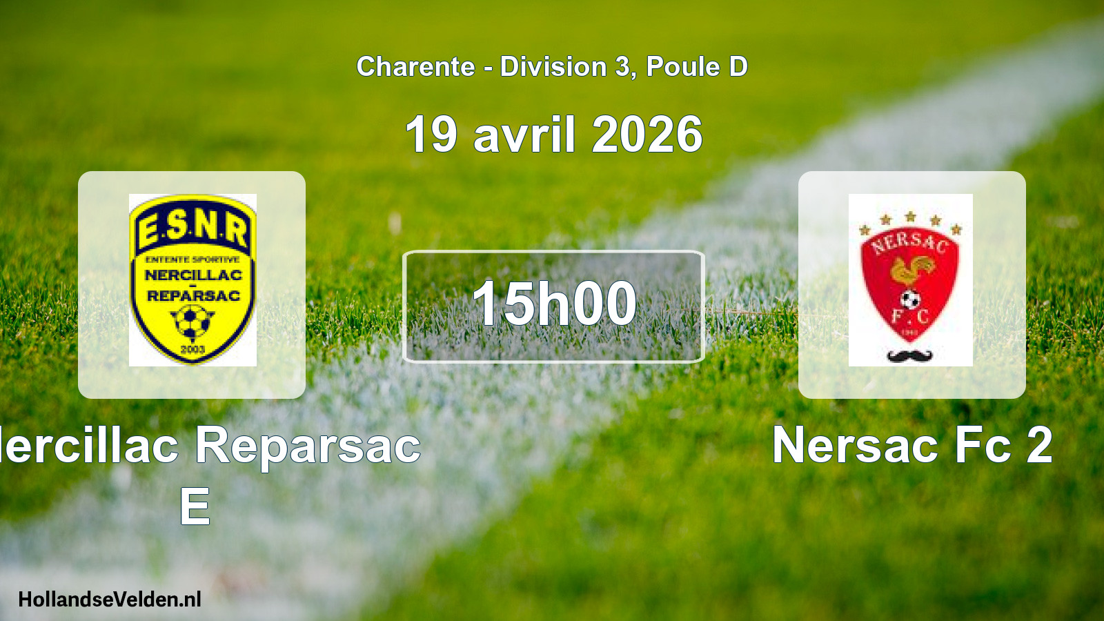 Geplande wedstrijd: Nercillac Reparsac E - Nersac Fc 2 (19 avril 2026)