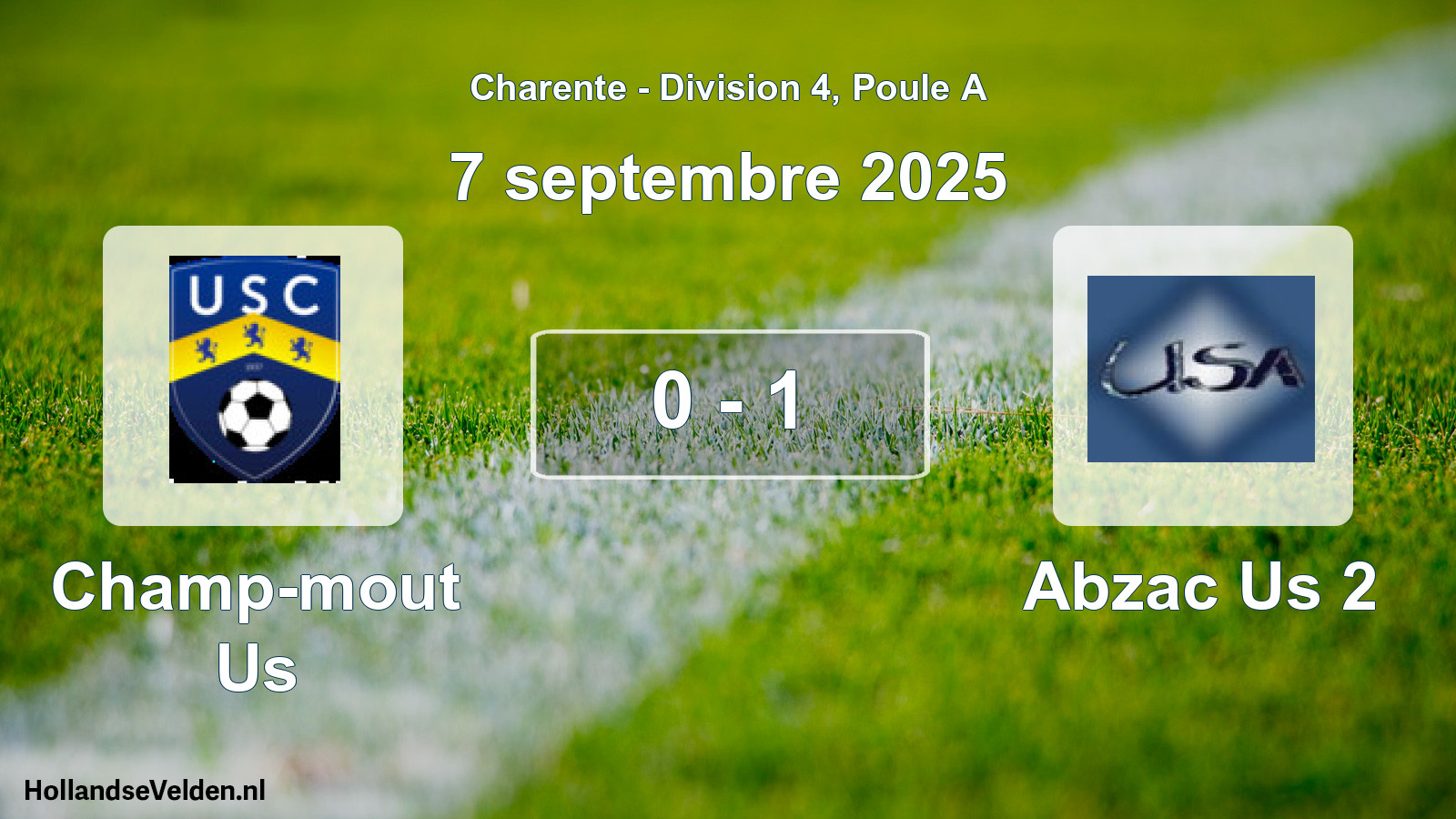 Gespeelde wedstrijd: Champ-mout Us - Abzac Us 2 0 - 1 (7 septembre 2025)