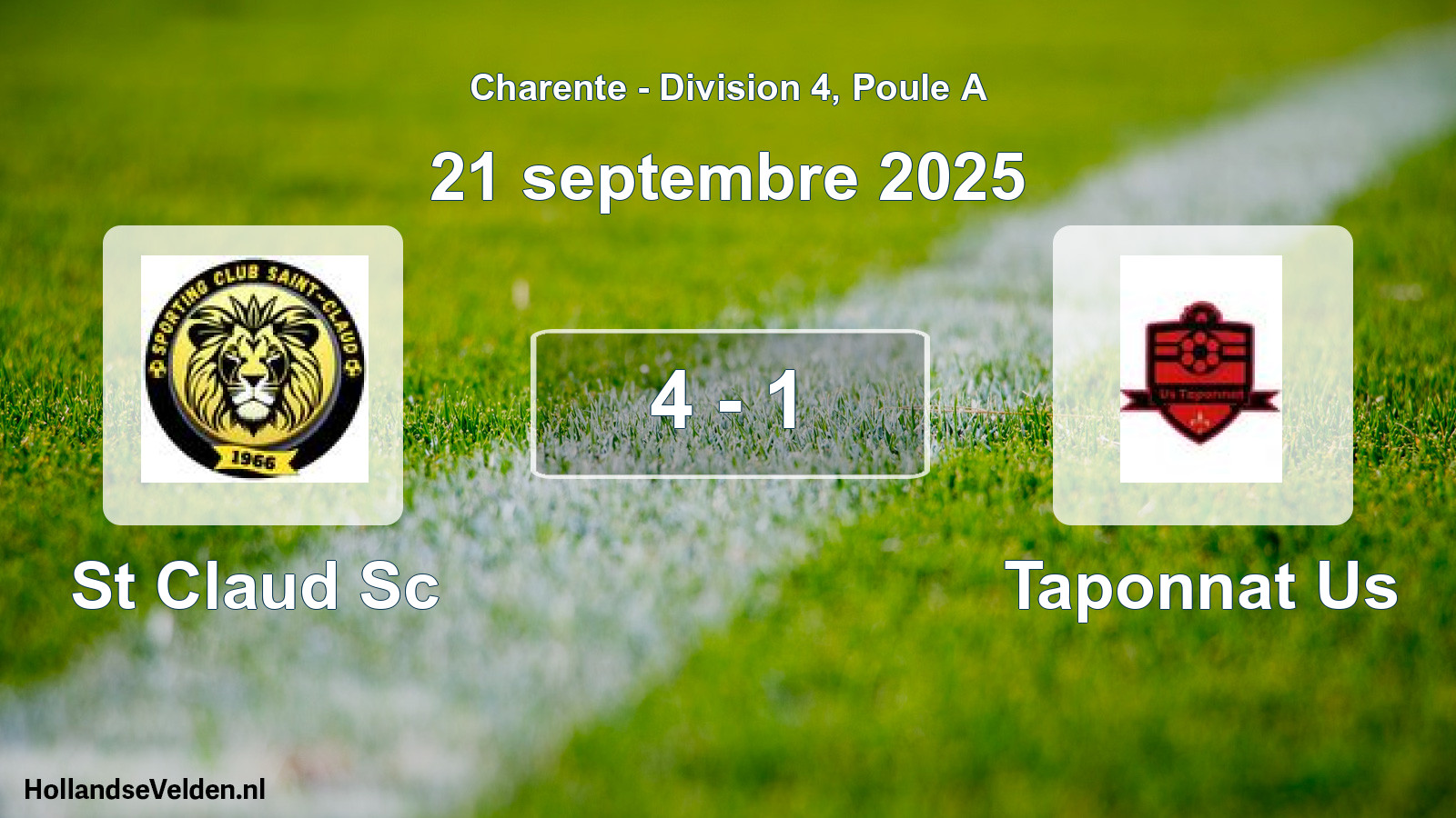 Gespeelde wedstrijd: St Claud Sc - Taponnat Us 4 - 1 (21 septembre 2025)