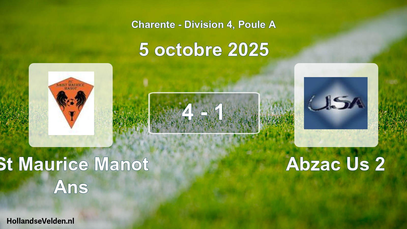Gespeelde wedstrijd: St Maurice Manot Ans - Abzac Us 2 4 - 1 (5 octobre 2025)