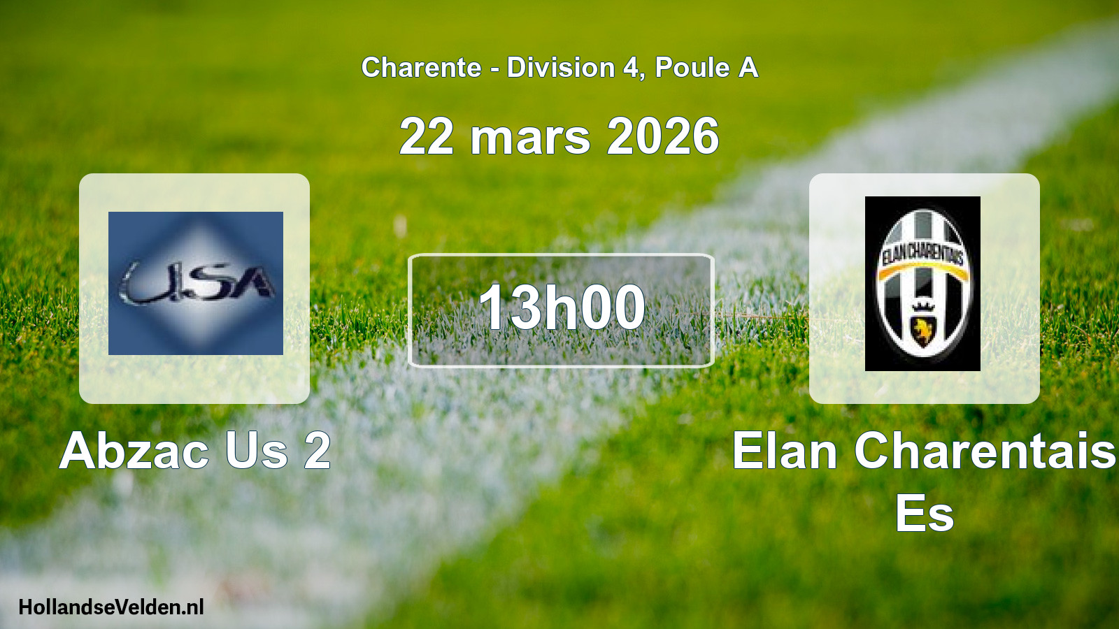 Geplande wedstrijd: Abzac Us 2 - Elan Charentais Es (22 mars 2026)