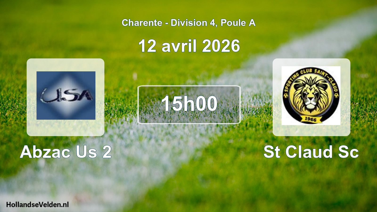 Geplande wedstrijd: Abzac Us 2 - St Claud Sc (12 avril 2026)