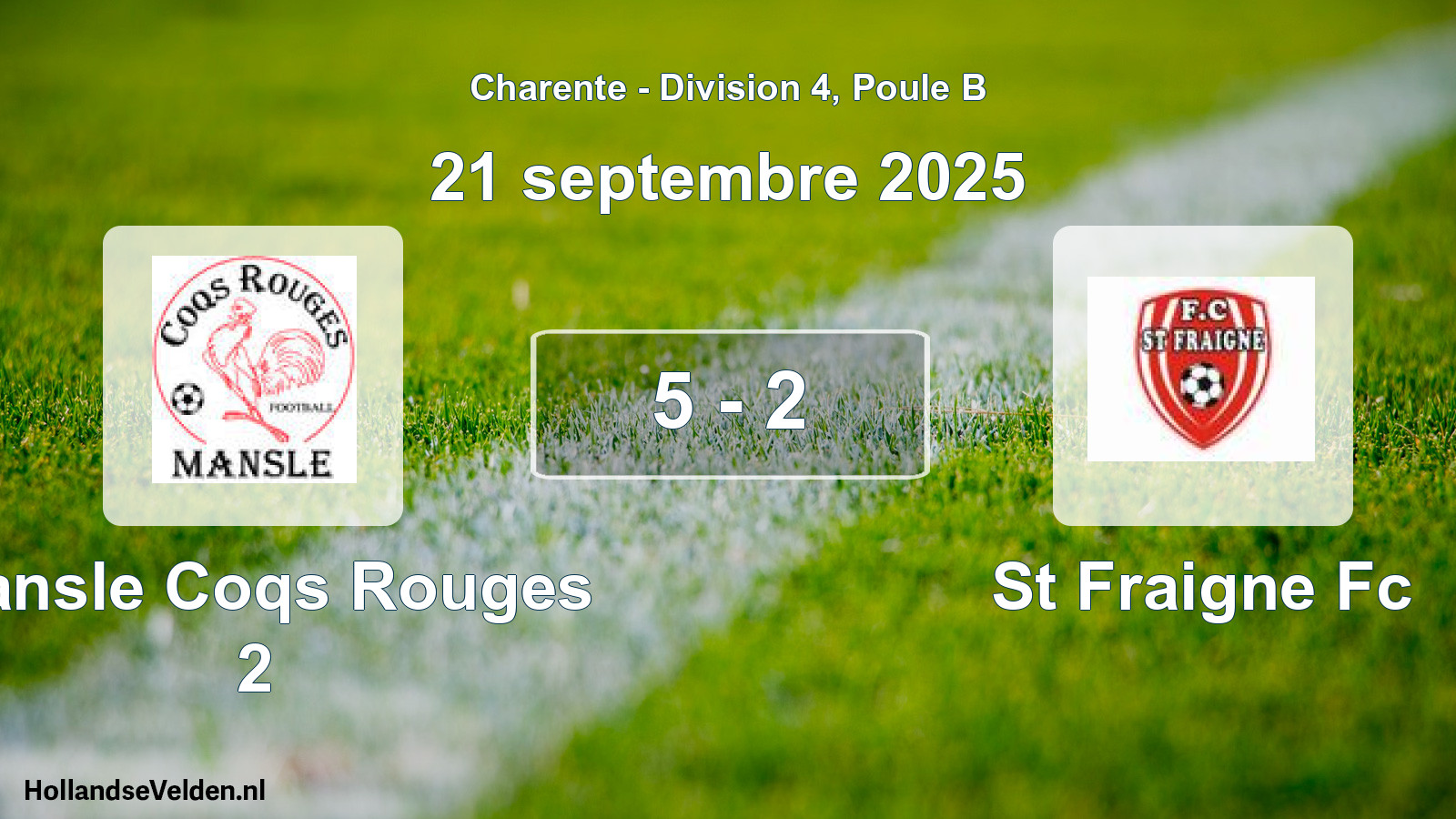 Gespeelde wedstrijd: Mansle Coqs Rouges 2 - St Fraigne Fc 5 - 2 (21 septembre 2025)