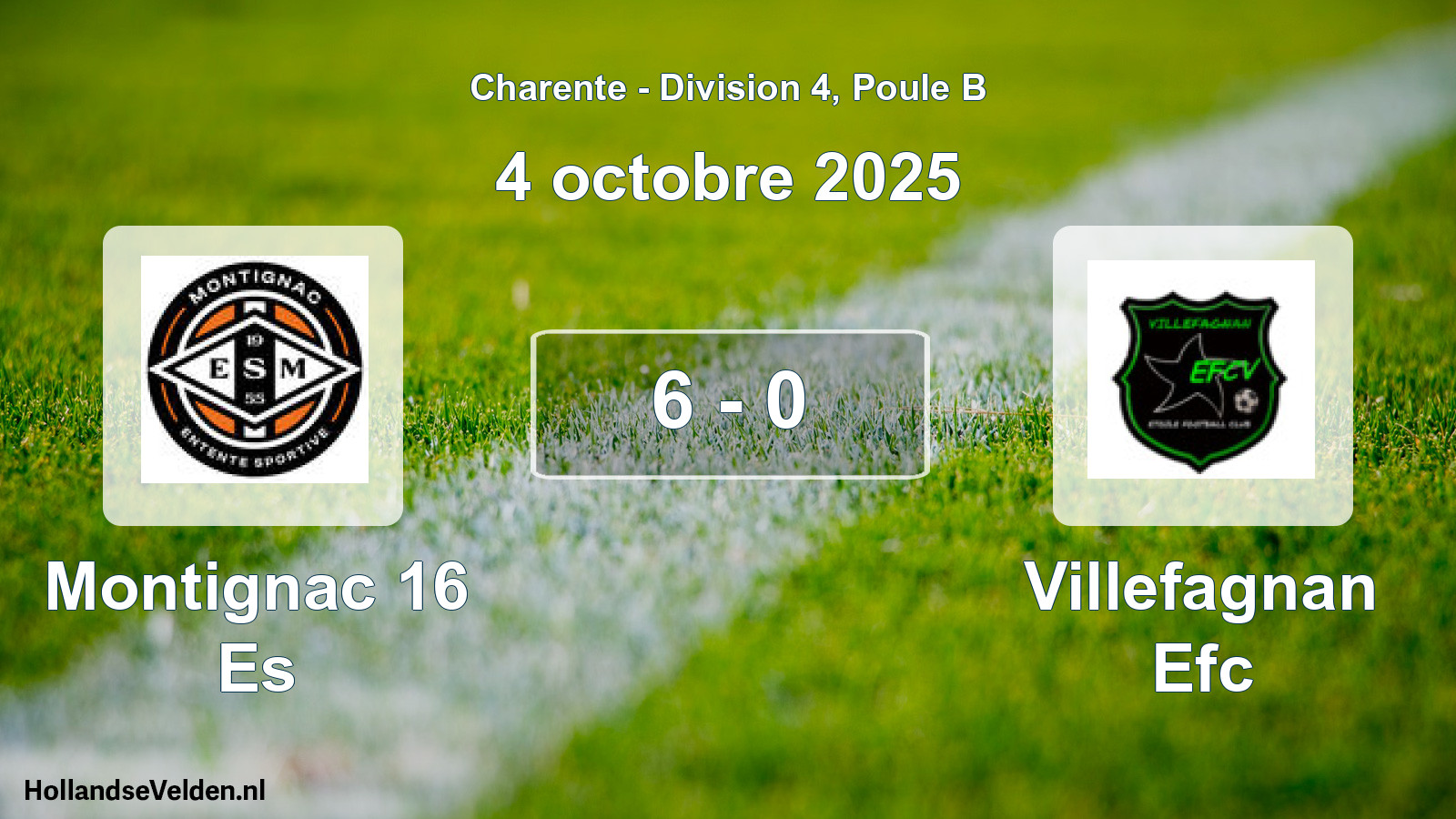Gespeelde wedstrijd: Montignac 16 Es - Villefagnan Efc 6 - 0 (4 octobre 2025)